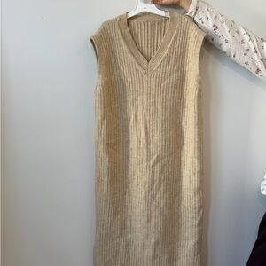 SHEIN Beige Ribbed Knit Midi Dress